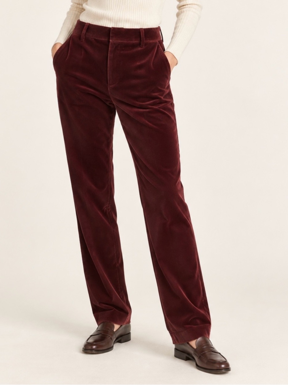 Soeur Adele Burgundy Velvet Straight Leg Trousers Women’s 38 US 6 NWOT